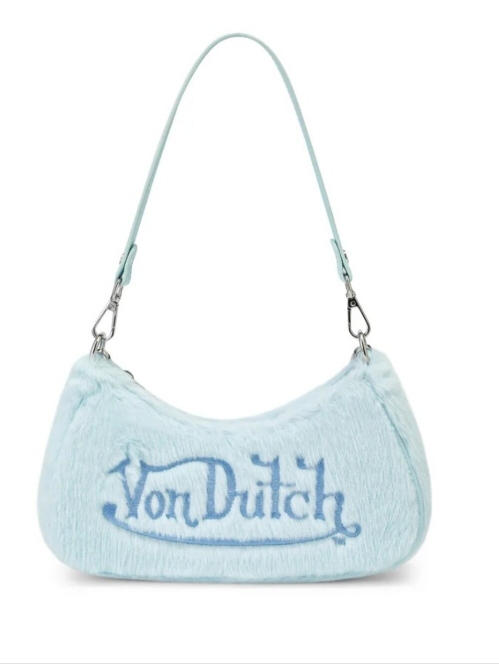 👉✨️Von Dutch Light Blue Faux-Fur Shoulder Bag with Charms